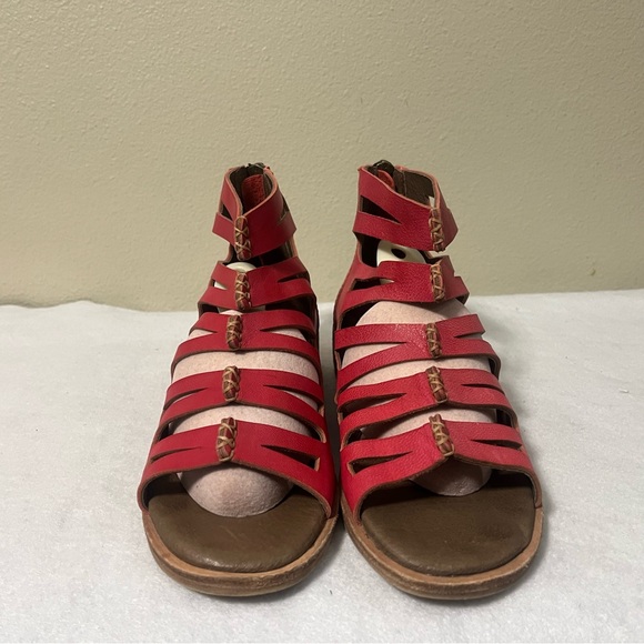 Gee WaWa Yessi Red Leather Wedge Sandals Strappy Anthropologie Shoes 7 - Picture 3 of 10